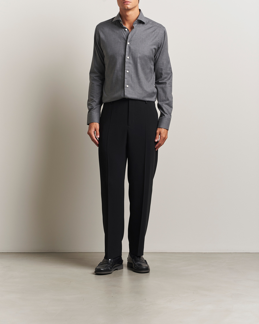 Homme | Chemises | Eton | Slim Fit Wrinkle Free Flannel Shirt Dark Grey