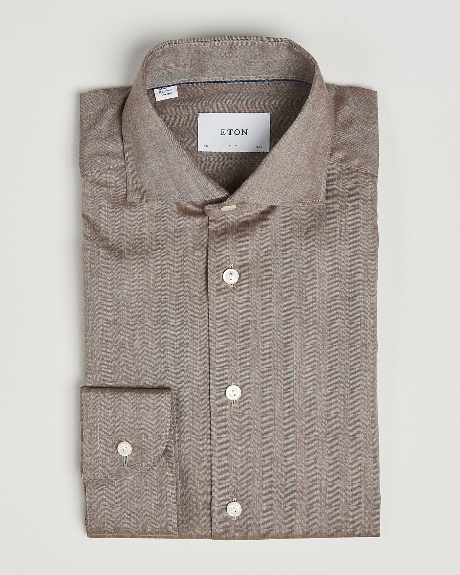 Homme | Chemises | Eton | Slim Fit Wrinkle Free Flannel Shirt Dark Beige