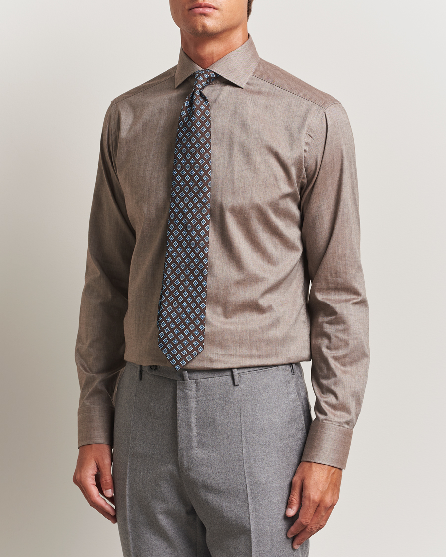 Homme | Chemises | Eton | Slim Fit Wrinkle Free Flannel Shirt Dark Beige