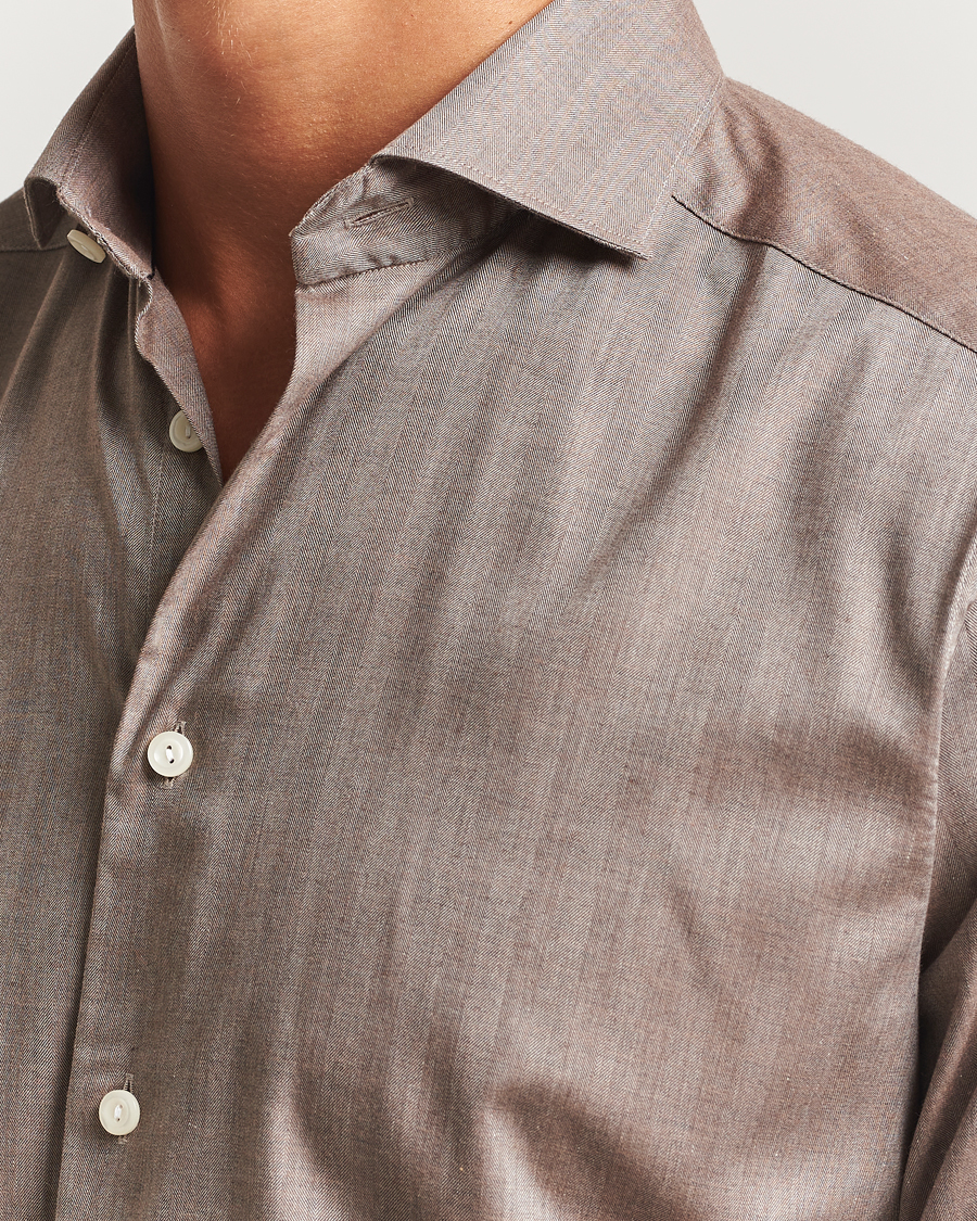 Homme | Chemises | Eton | Slim Fit Wrinkle Free Flannel Shirt Dark Beige