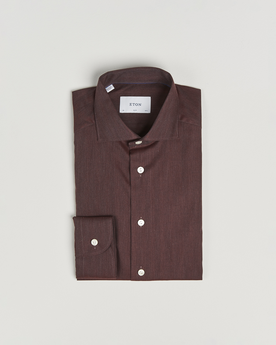 Homme | Chemises | Eton | Slim Fit Wrinkle Free Flannel Shirt Dark Red