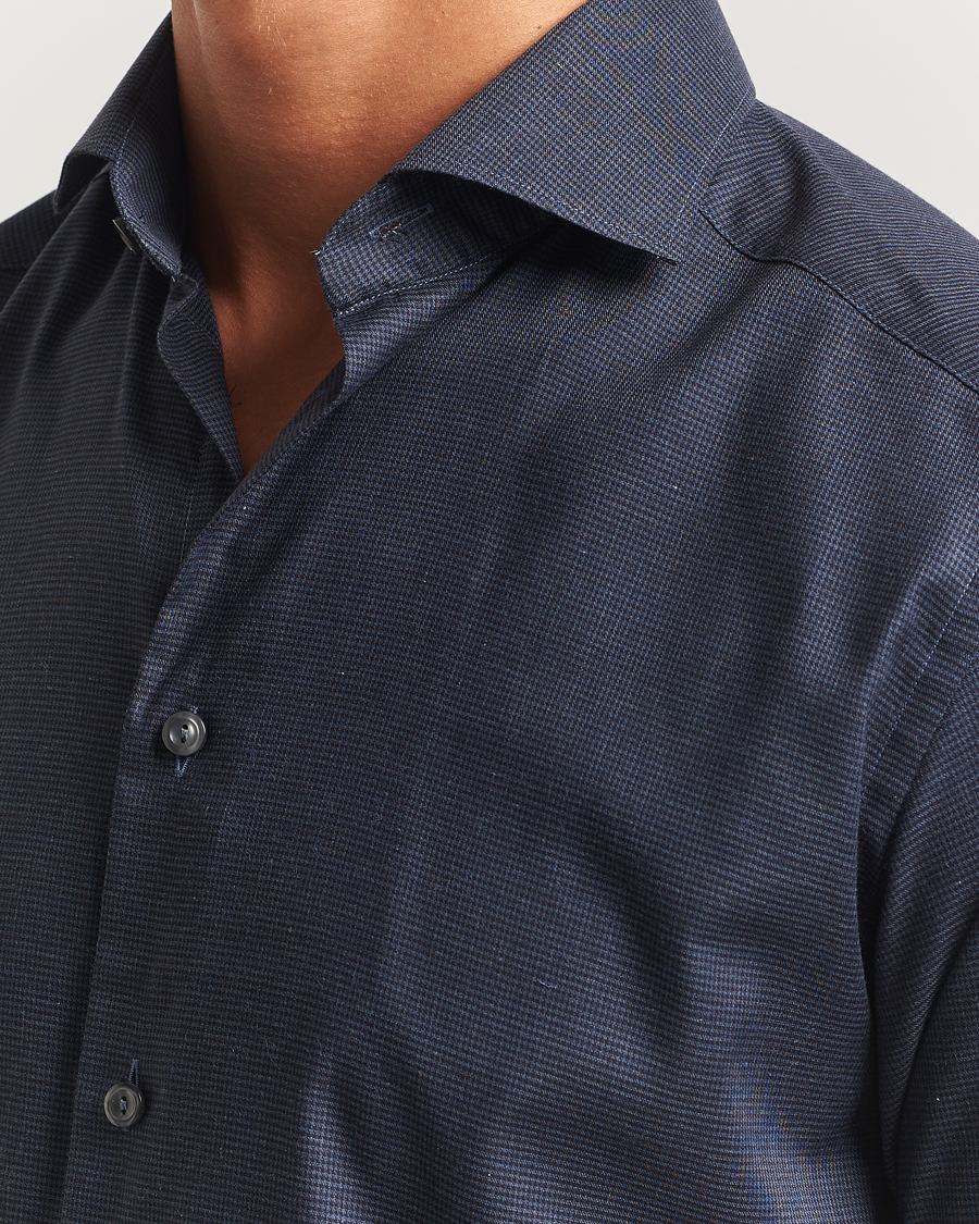 Heren | Overhemden | Eton | Slim Fit Checked Wrinkle Free Flannel Shirt Navy