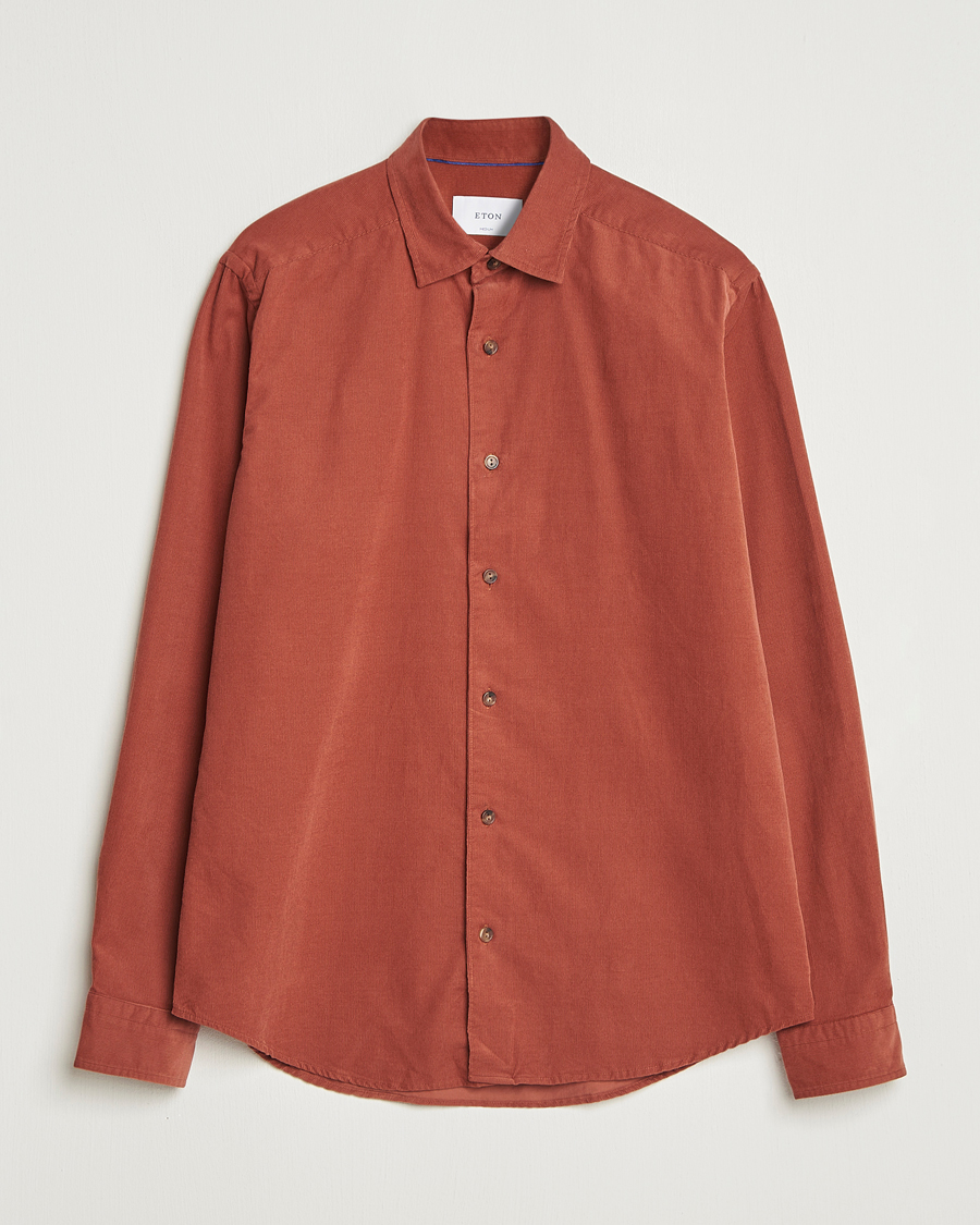 Homme | Chemises | Eton | Casual Fit Corduroy Shirt Rust Red