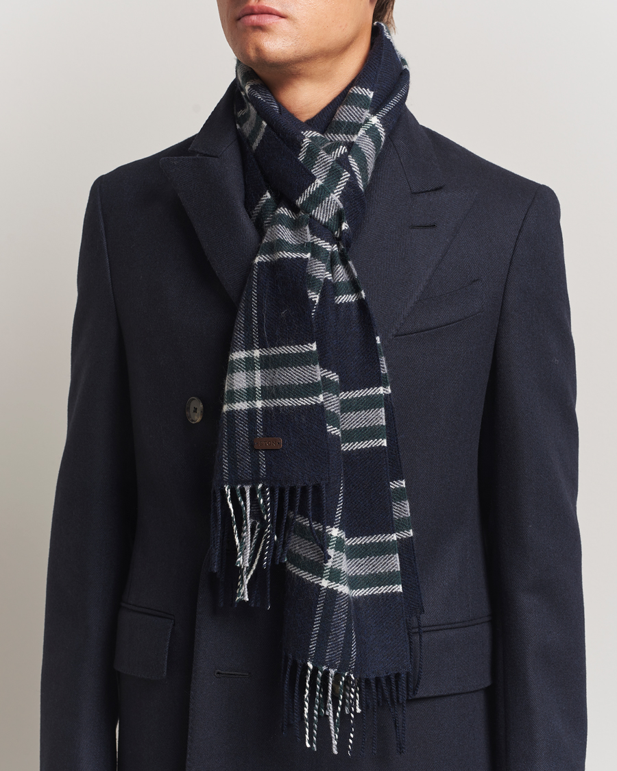 Homme | Écharpes | Eton | Merino Wool Checked Scarf Navy