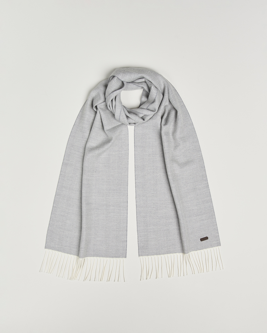 Homme | Écharpes | Eton | Merino Wool Herringbone Scarf Light Grey