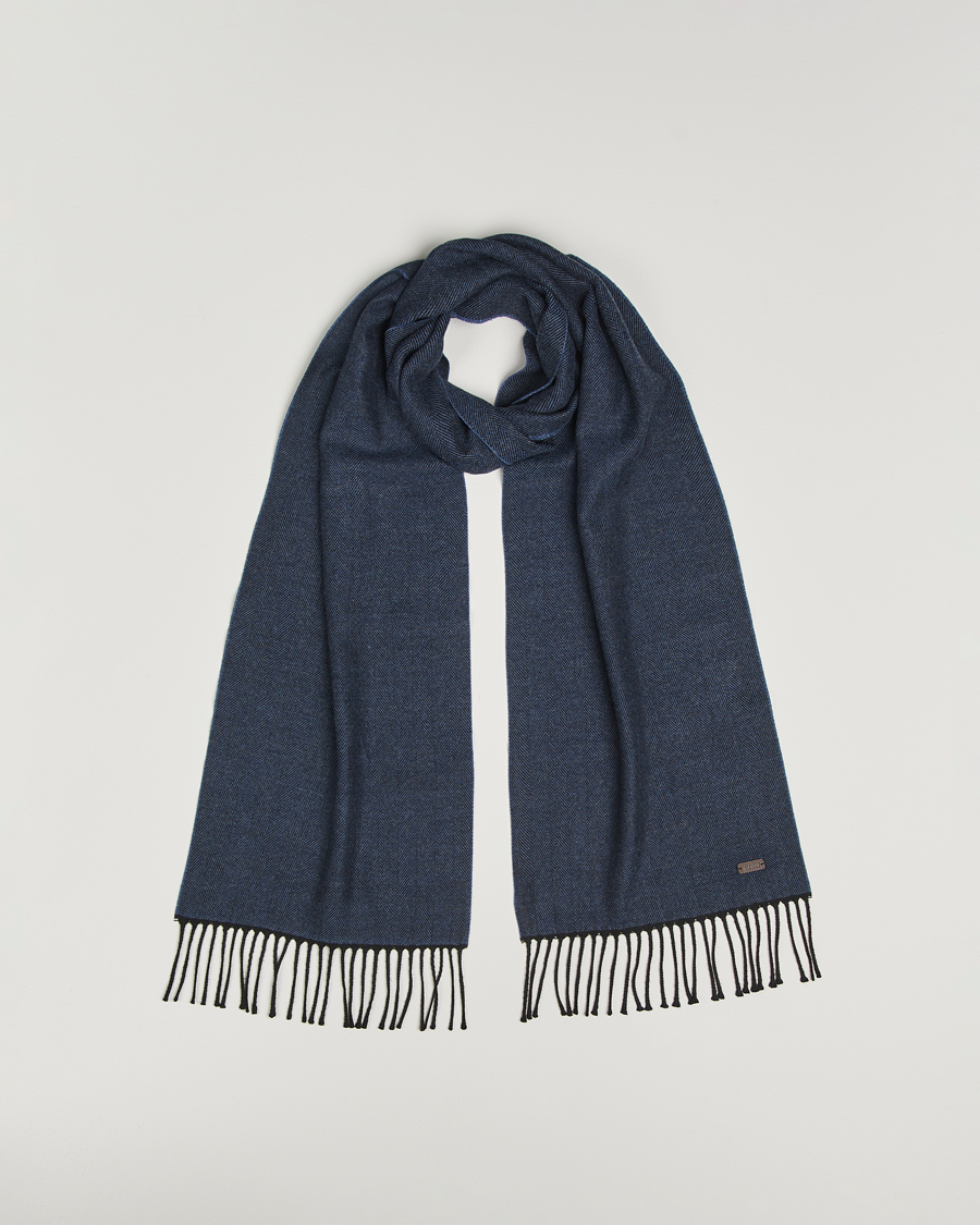 Homme | Écharpes | Eton | Merino Wool Herringbone Scarf Dark Blue