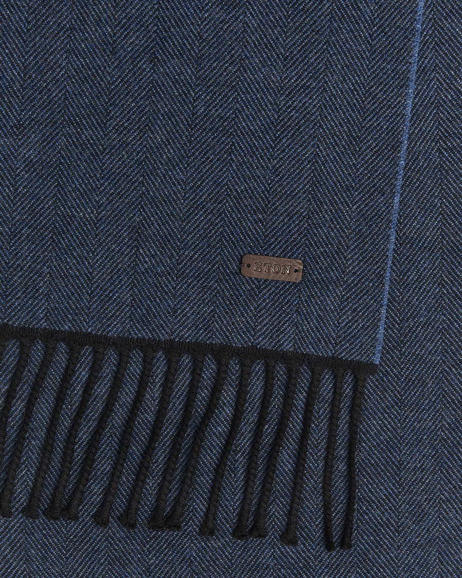 Homme | Écharpes | Eton | Merino Wool Herringbone Scarf Dark Blue