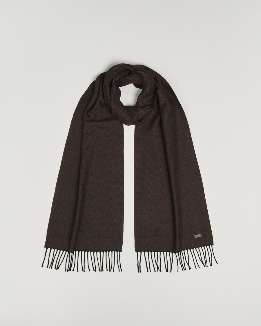 Homme | Écharpes | Eton | Merino Wool Herringbone Scarf Dark Brown