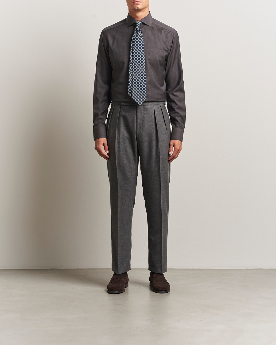Heren | Overhemden | Eton | Slim Fit Merino Shirt Dark Brown