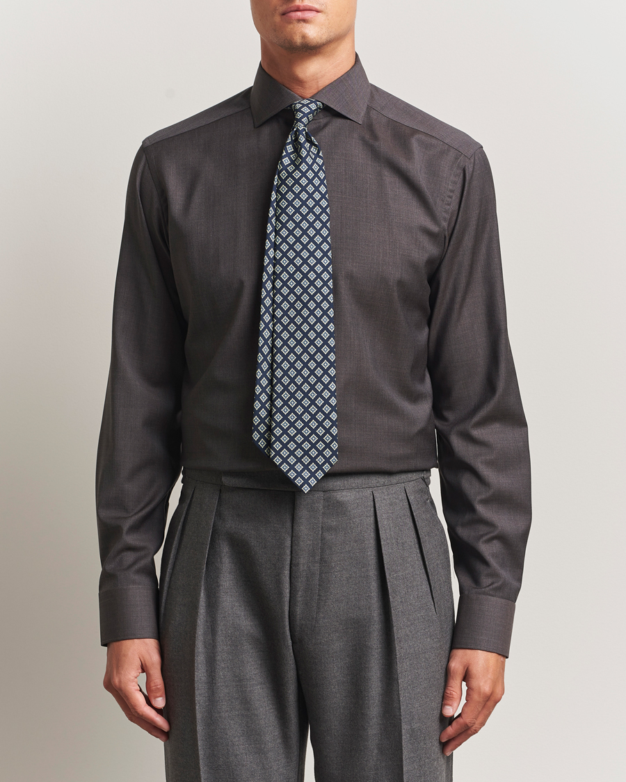 Heren | Overhemden | Eton | Slim Fit Merino Shirt Dark Brown