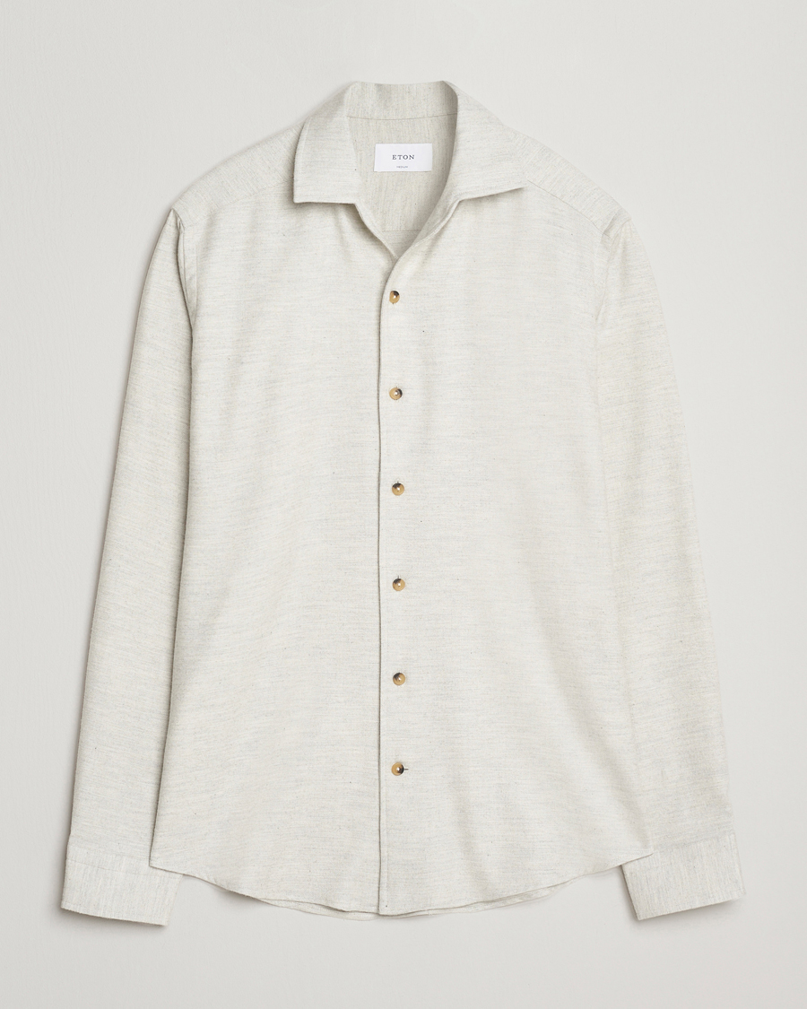 Homme | Chemises | Eton | Casual Fit One Piece Collar Flannel Shirt Light Grey