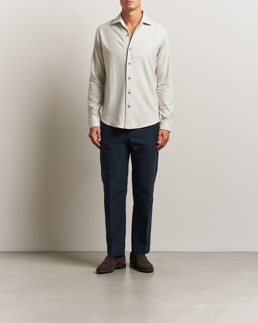 Homme | Chemises | Eton | Casual Fit One Piece Collar Flannel Shirt Light Grey