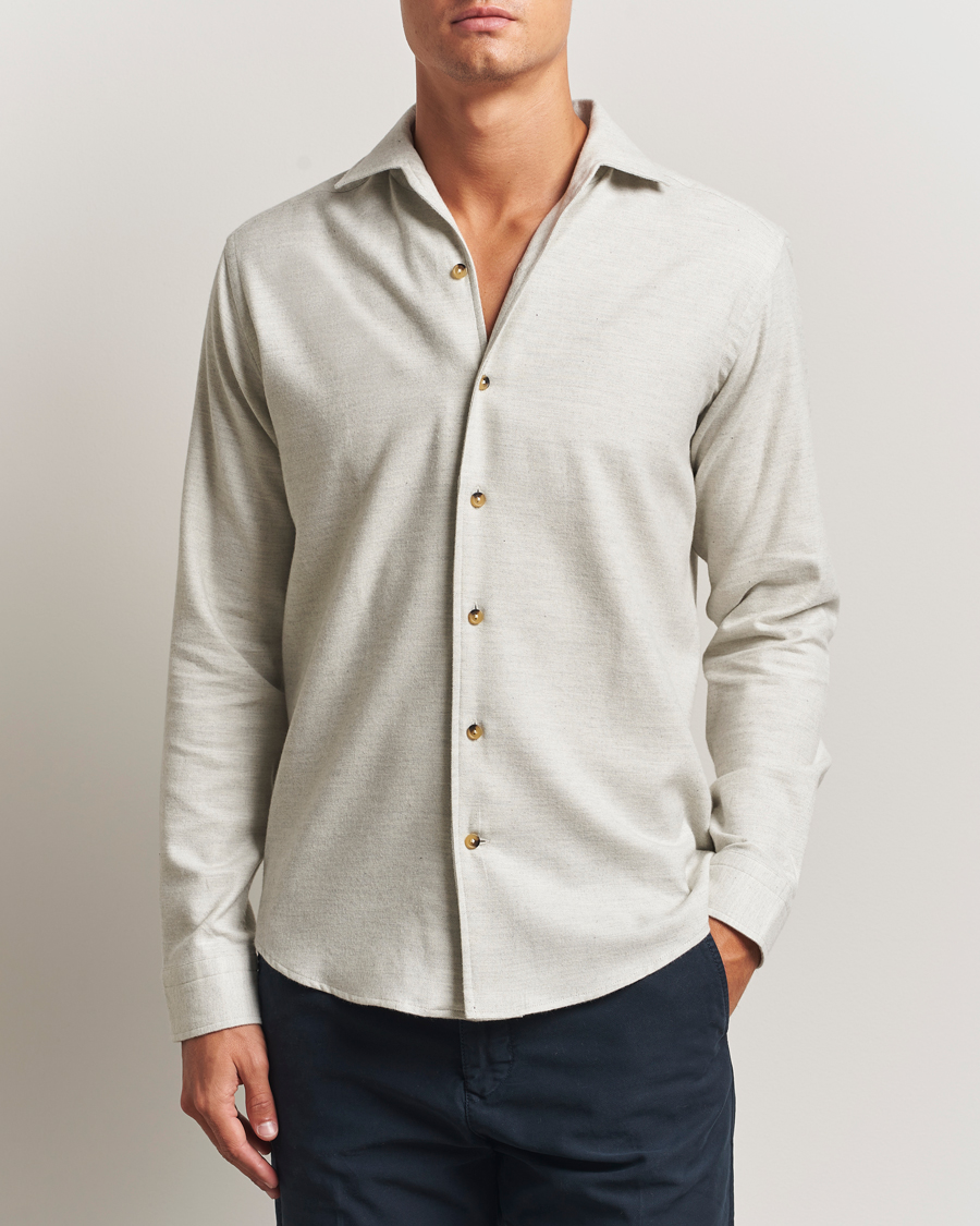 Homme | Chemises | Eton | Casual Fit One Piece Collar Flannel Shirt Light Grey