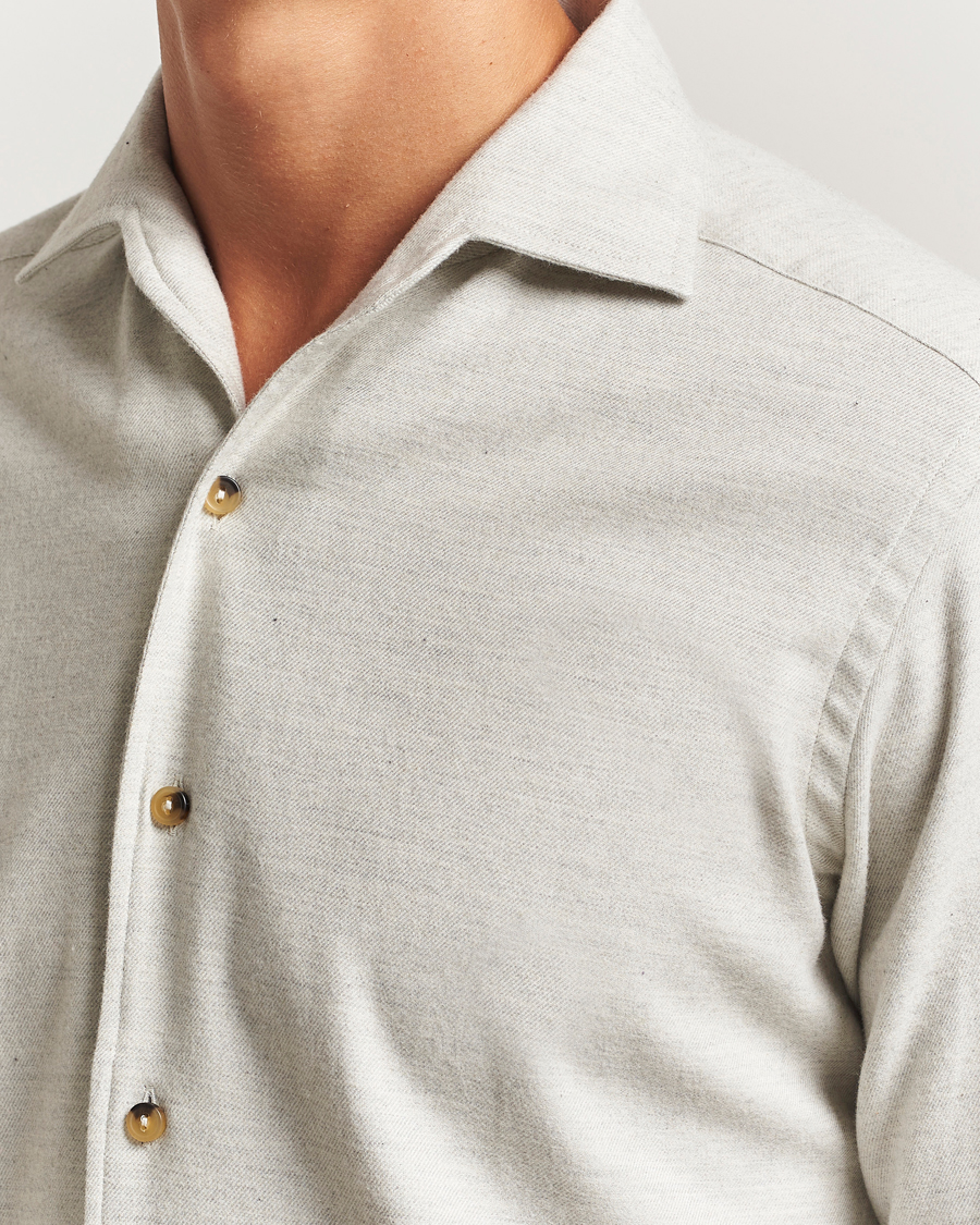 Homme | Chemises | Eton | Casual Fit One Piece Collar Flannel Shirt Light Grey
