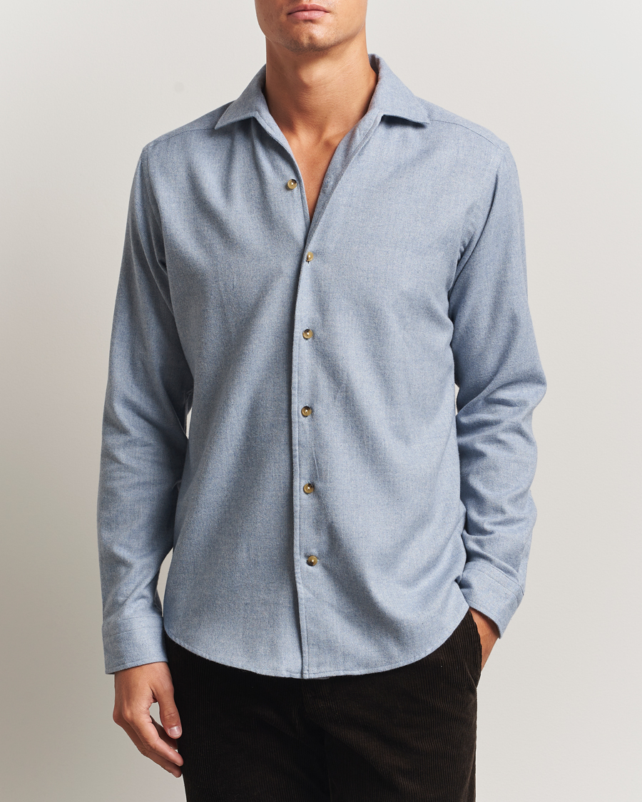 Heren | Overhemden | Eton | Casual Fit One Piece Collar Flannel Shirt Light Blue