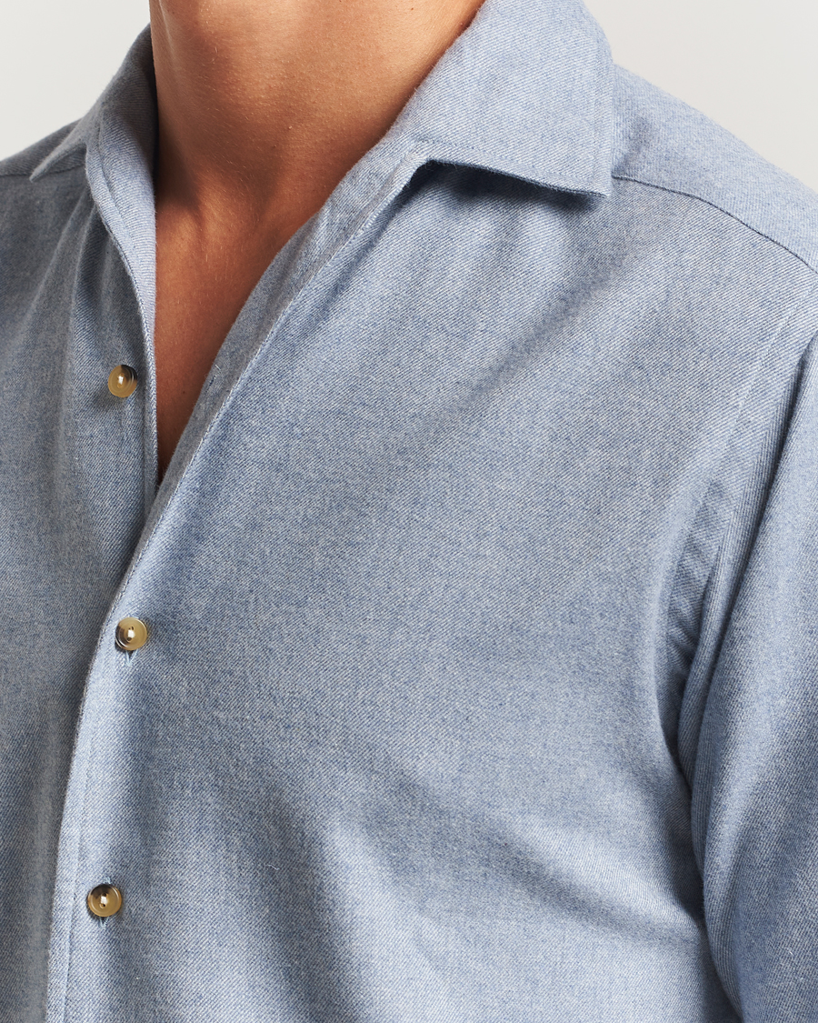 Heren | Overhemden | Eton | Casual Fit One Piece Collar Flannel Shirt Light Blue