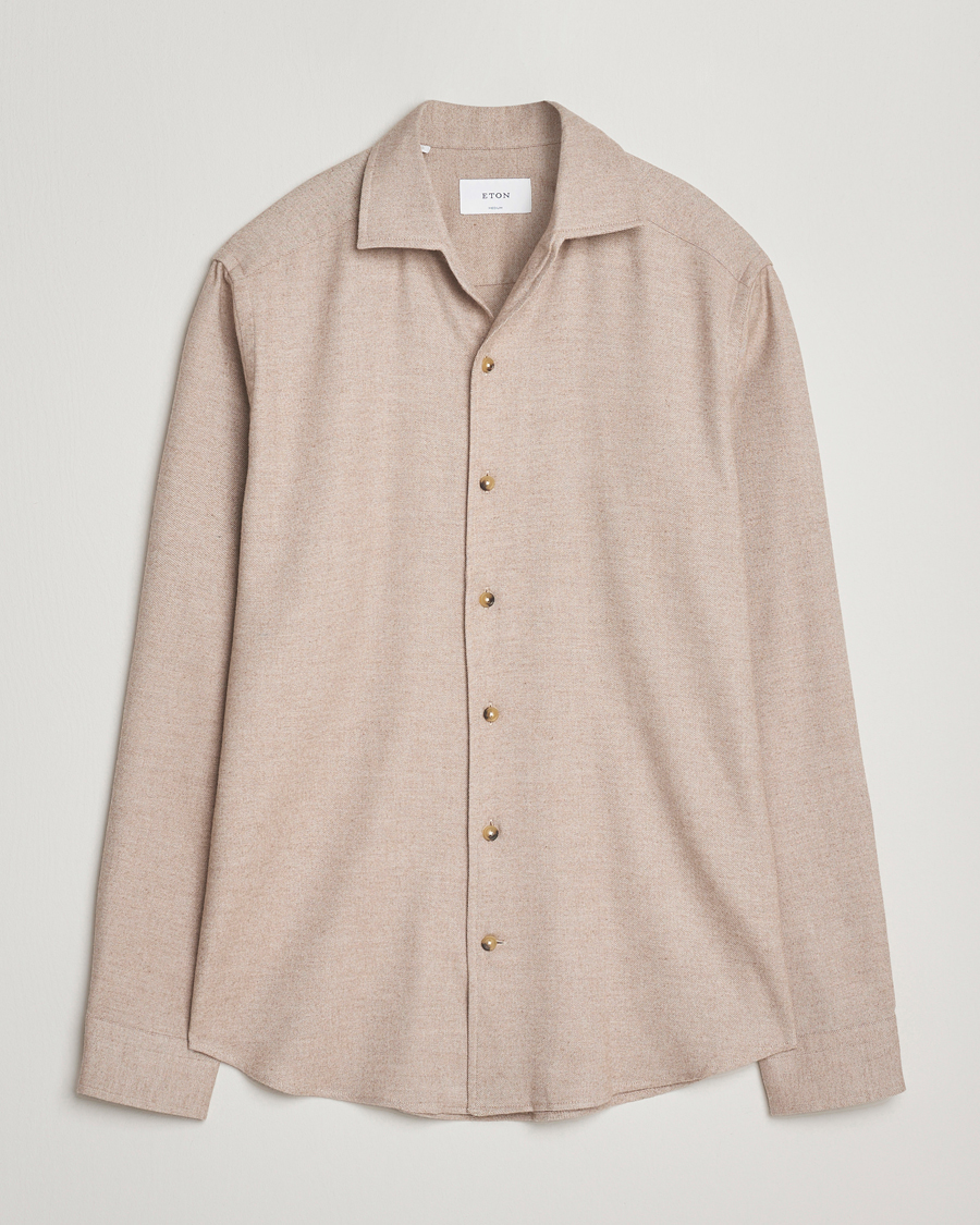 Homme | Chemises | Eton | Casual Fit One Piece Collar Flannel Shirt Beige