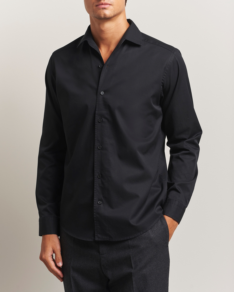 Heren | Overhemden | Eton | Casual Fit Garment Washed One Piece Collar Shirt Black
