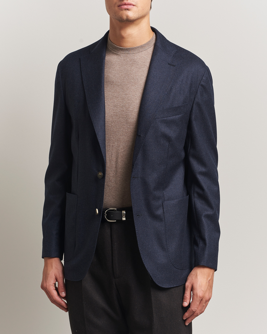 Homme | Blazers | Eton | Wool Flannel Patch Pocket Blazer Navy