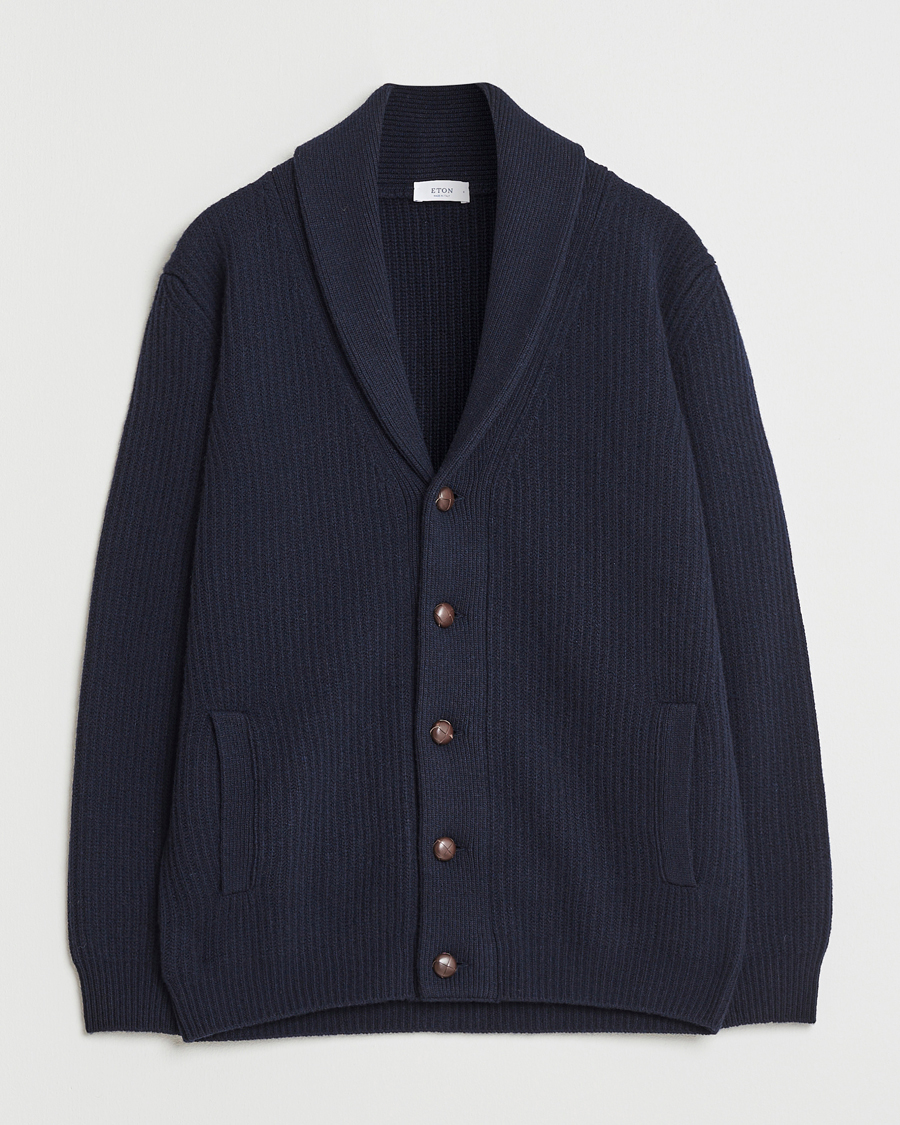 Homme | Pulls Et Tricots | Eton | Wool Knitted Shawl Collar Cardigan Navy