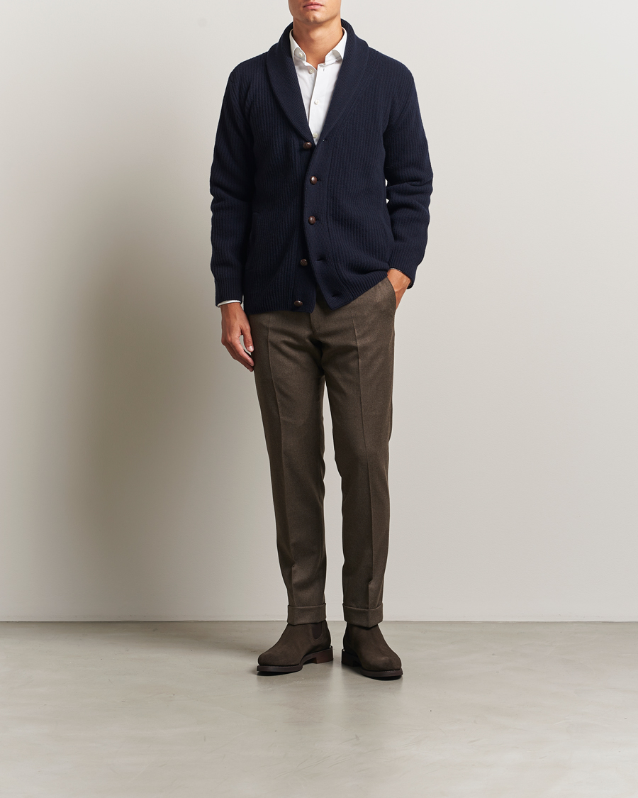 Homme | Pulls Et Tricots | Eton | Wool Knitted Shawl Collar Cardigan Navy