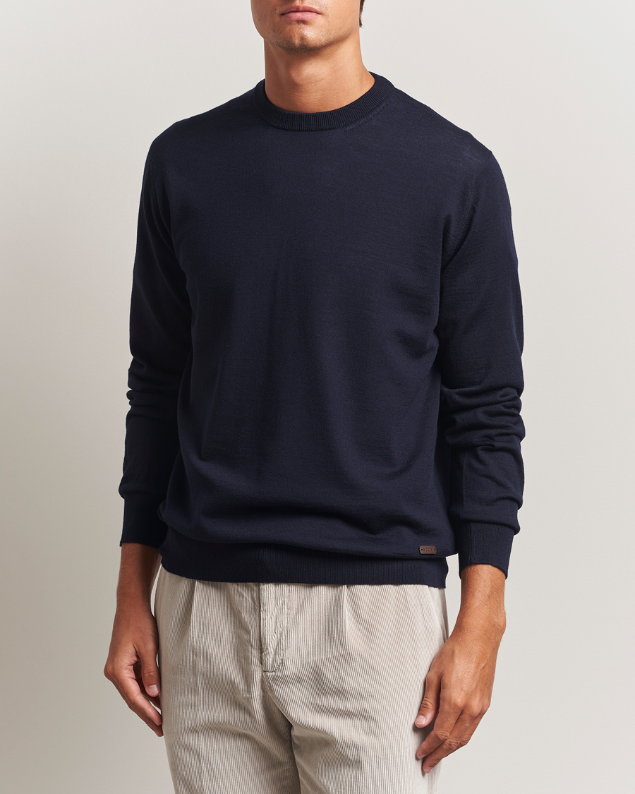 Heren | Truien | Eton | Merino Knitted Crew Neck Navy