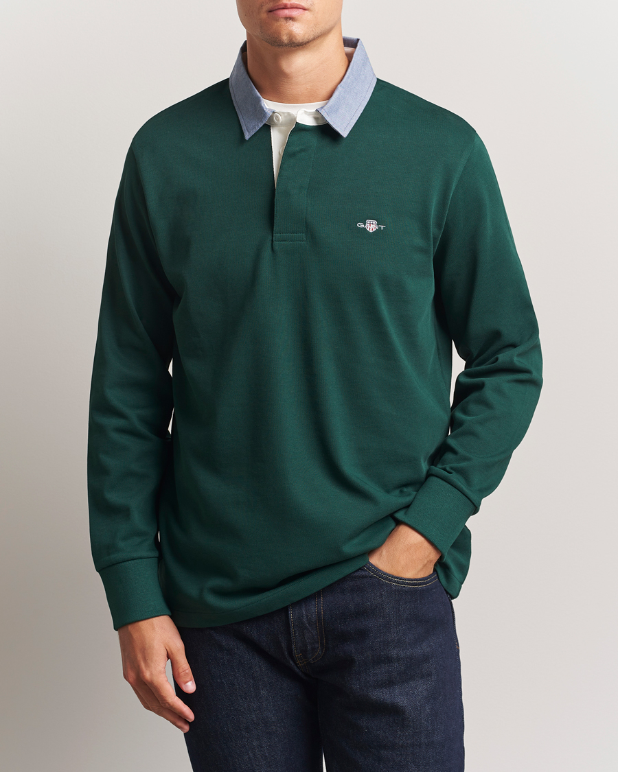 Homme | Pulls Et Tricots | GANT | Chambray Solid Heavy Rugger Tartan Green