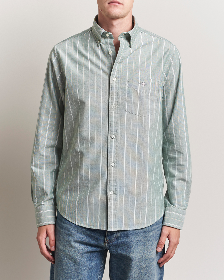 Homme | Chemises | GANT | Regular Fit Classic Striped Oxford Shirt Forest Green