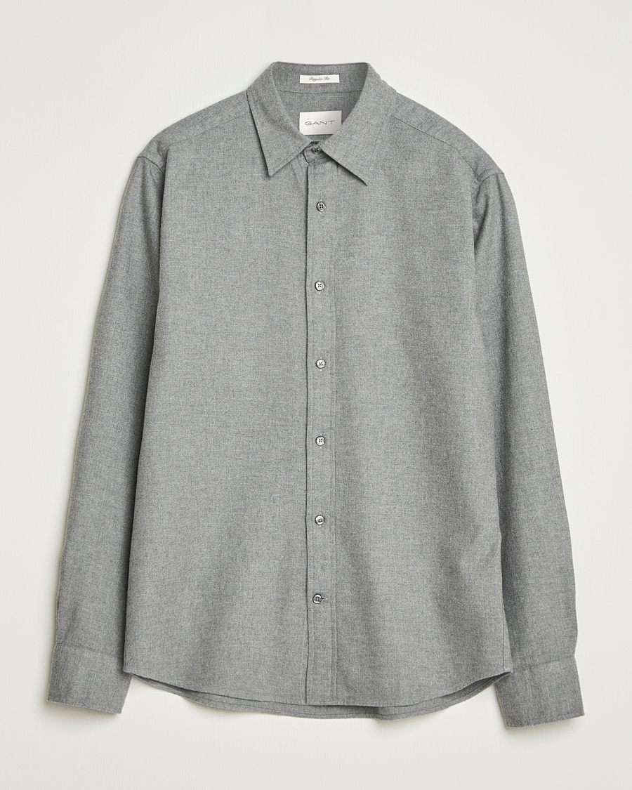 Heren | Overhemden | GANT | Regular Fit Flannel Shirt Dark Grey Melange