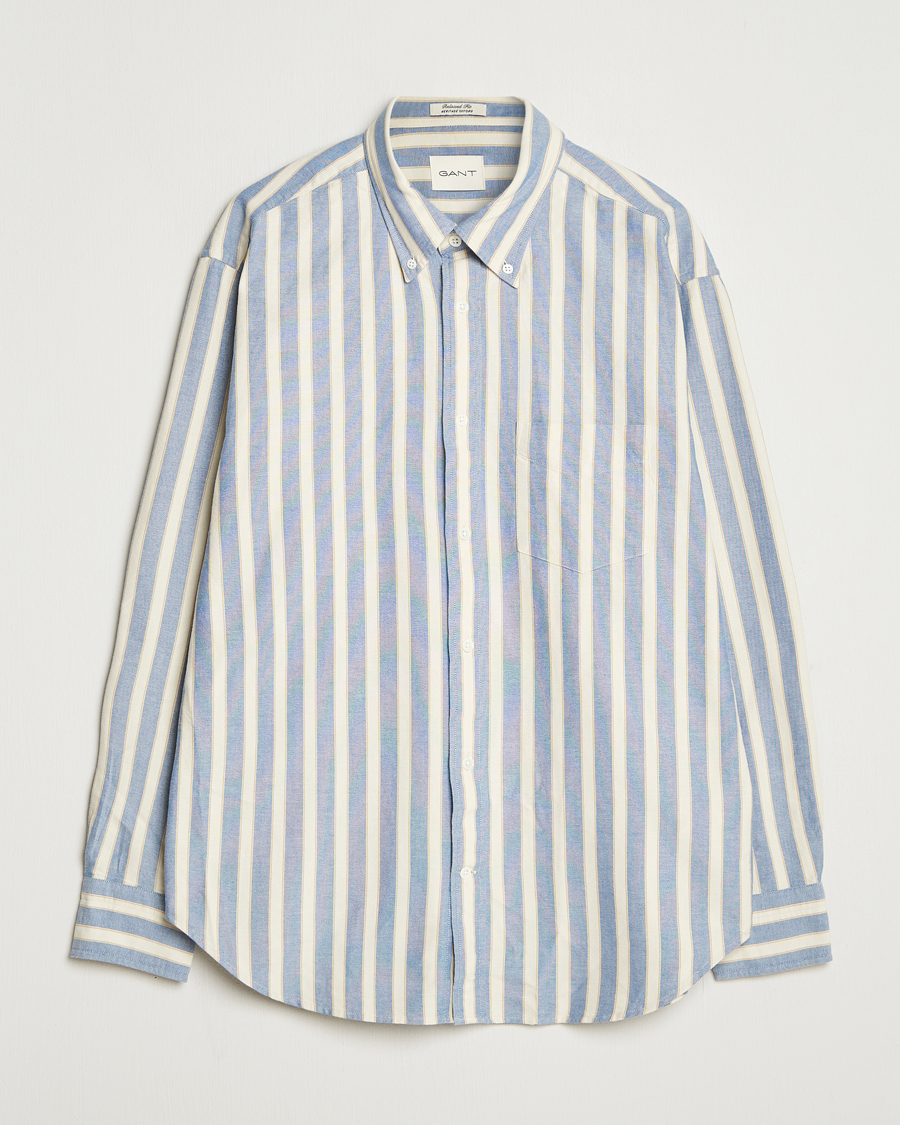 Heren | Overhemden | GANT | Relaxed Fit Striped Heritage Oxford Shirt Blue Water