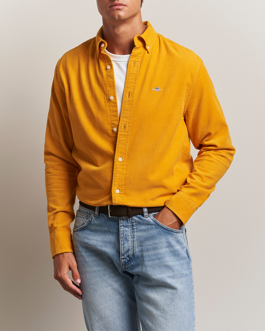 Homme | Chemises | GANT | Regular Fit Corduroy Shirt Yellow Lichen