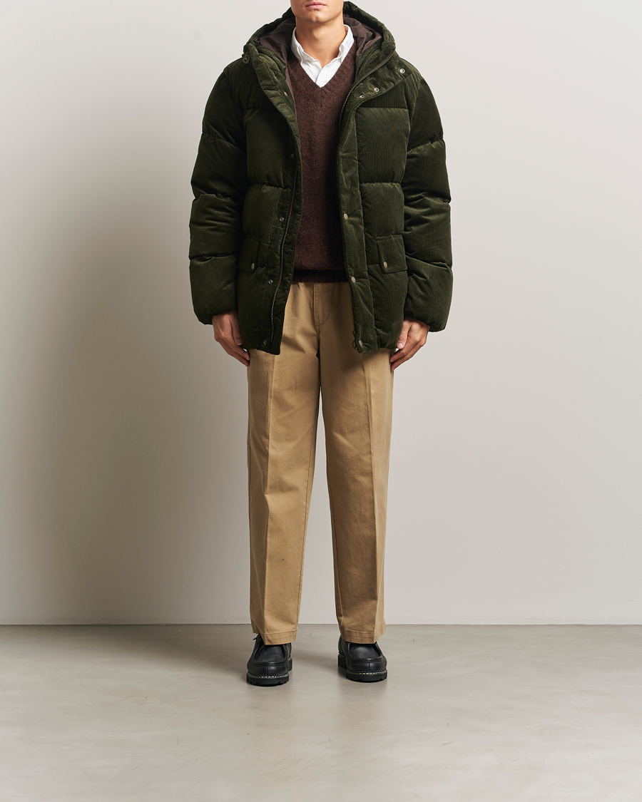 Heren | Jassen | GANT | Corduroy Down Hooded Puffer Jacket Green Lagoon