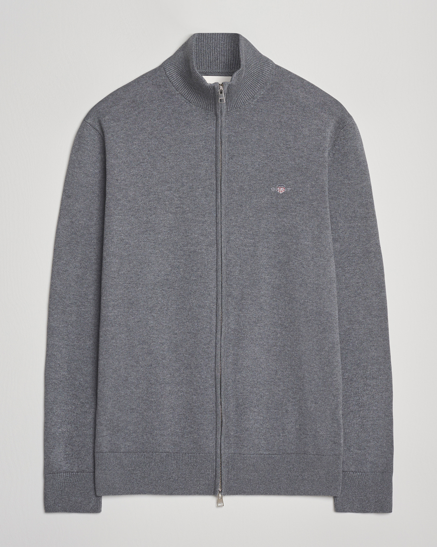 Homme | Pulls Et Tricots | GANT | Casual Cotton Full Zip Dark Grey Melange