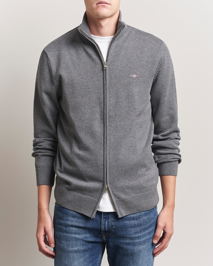Homme | Pulls Et Tricots | GANT | Casual Cotton Full Zip Dark Grey Melange