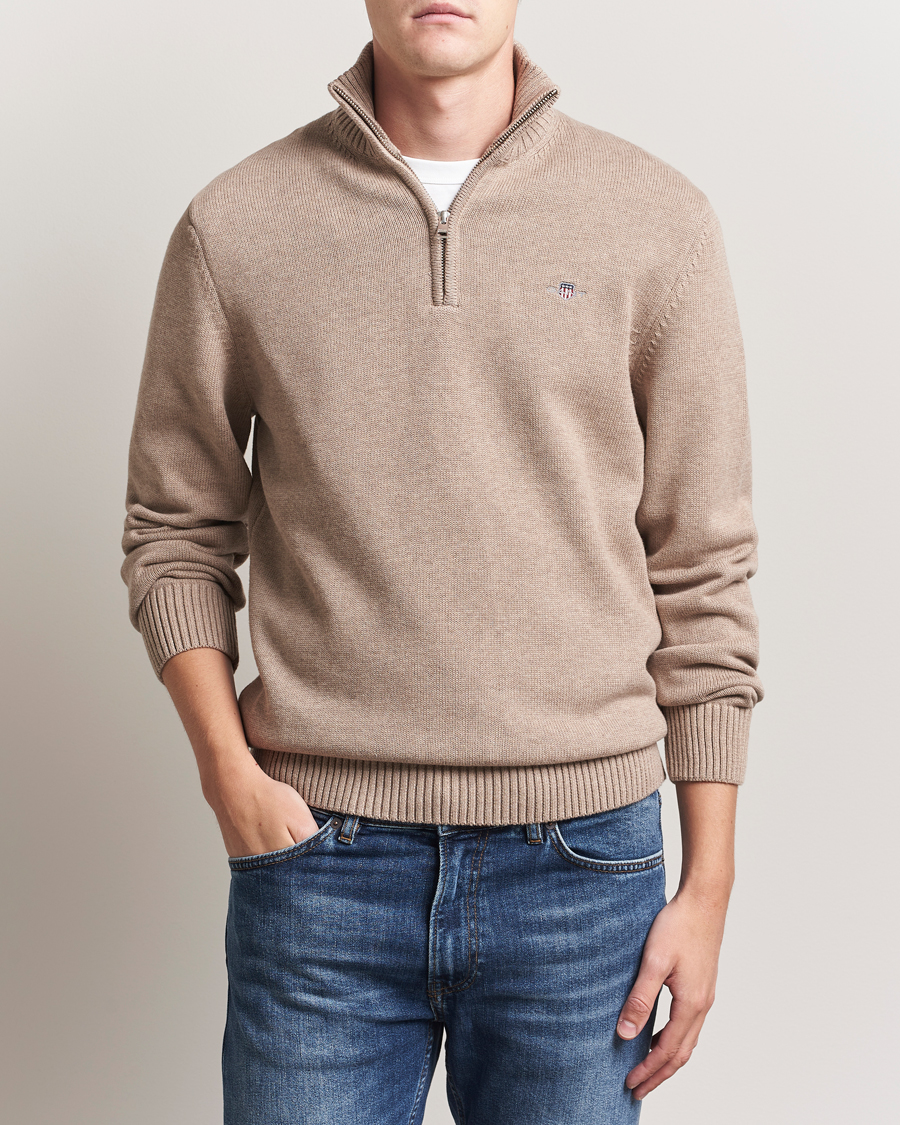 Homme | Pulls Et Tricots | GANT | Casual Cotton Half Zip Dark Sand Melange