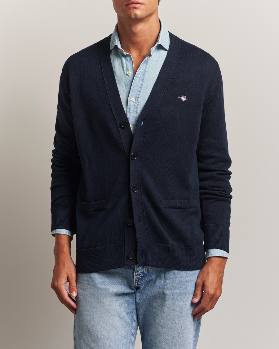 Heren | Truien | Gant | Casual Cotton Cardigan Evening Blue