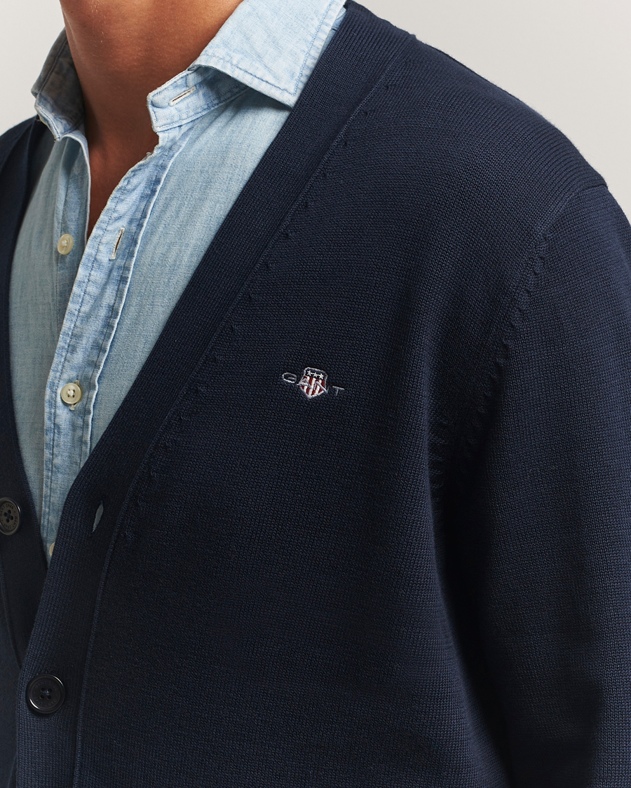 Heren | Truien | Gant | Casual Cotton Cardigan Evening Blue