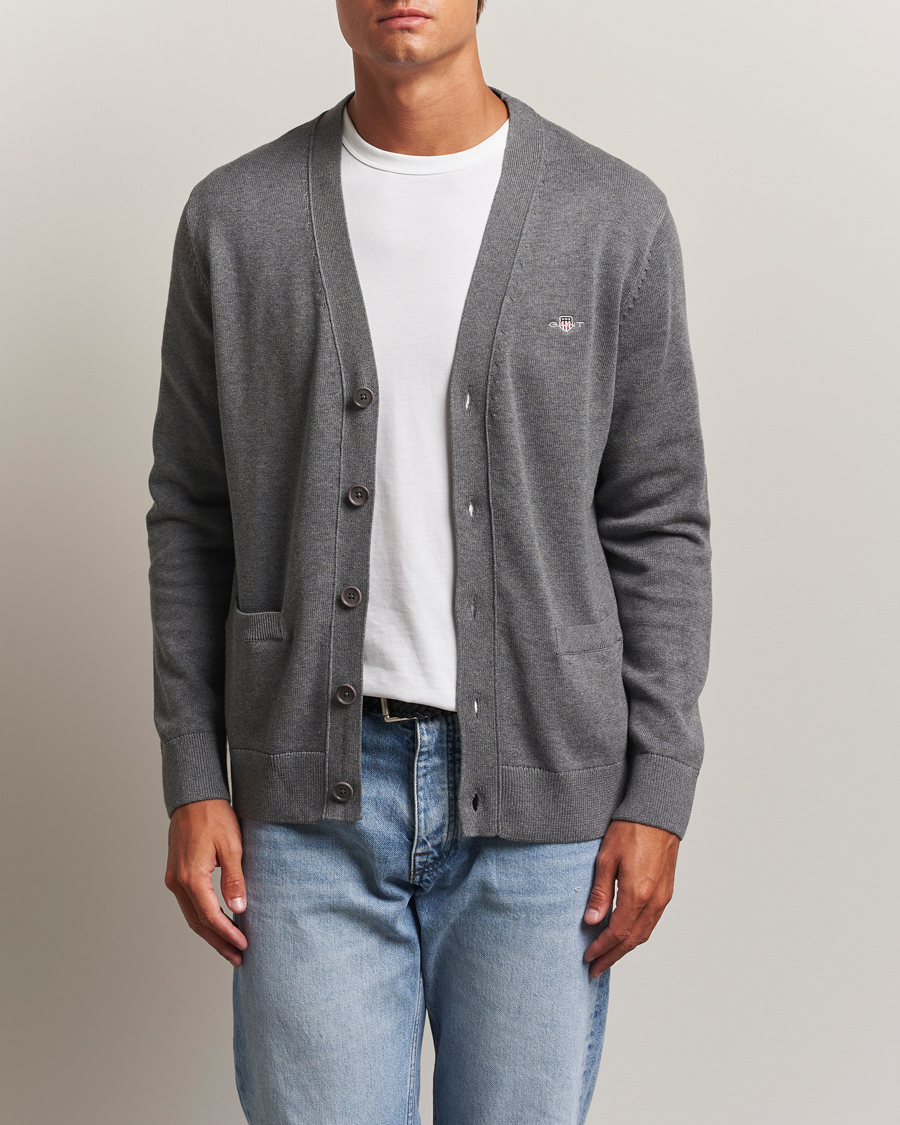 Homme | Pulls Et Tricots | Gant | Casual Cotton Cardigan Dark Grey Melange