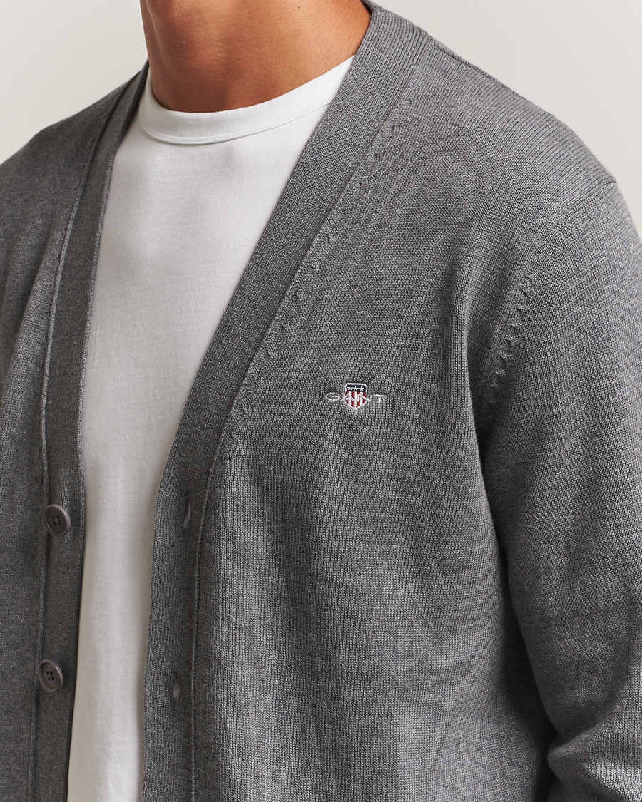 Heren | Truien | GANT | Casual Cotton Cardigan Dark Grey Melange