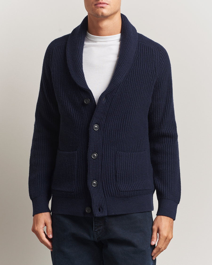 Heren | Truien | GANT | Wool Knitted Shawl Collar Cardigan Evening Blue