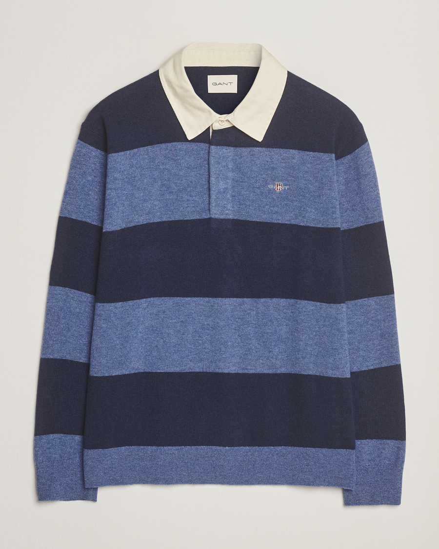 Heren | Truien | GANT | Extra Fine Lambswool Striped Knitted Rugger Marine