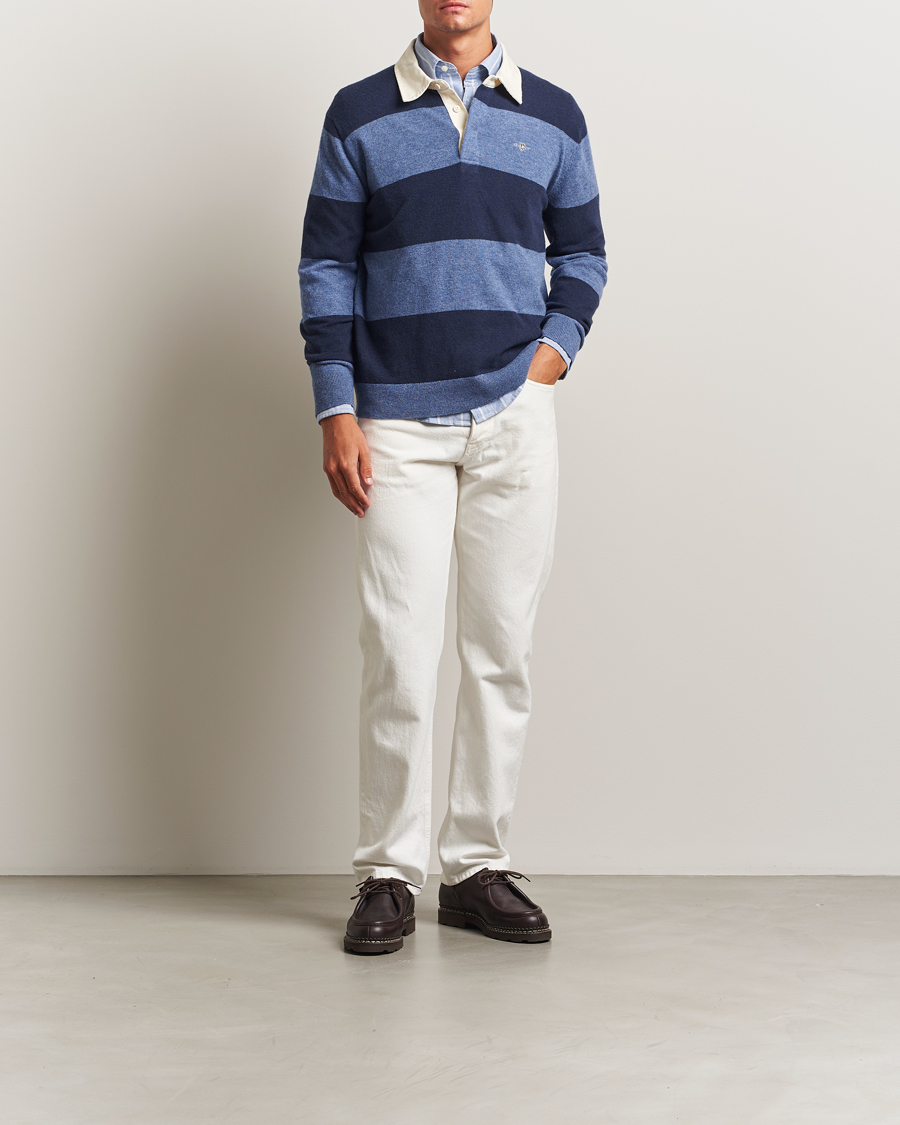 Heren | Truien | GANT | Extra Fine Lambswool Striped Knitted Rugger Marine