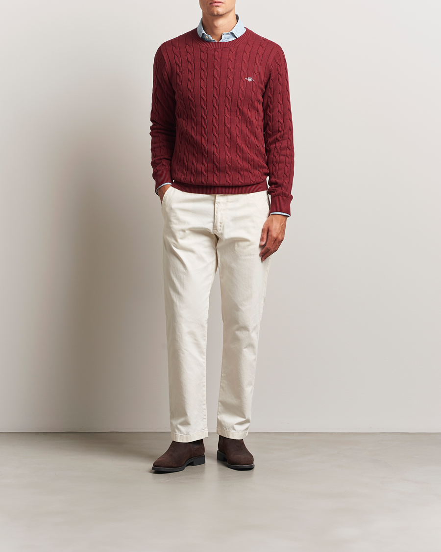Homme | Pulls Et Tricots | GANT | Cotton Cable Crew Neck Plumped Red