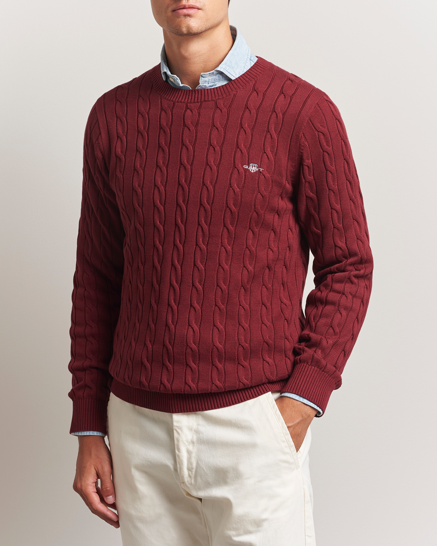 Homme | Pulls Et Tricots | GANT | Cotton Cable Crew Neck Plumped Red