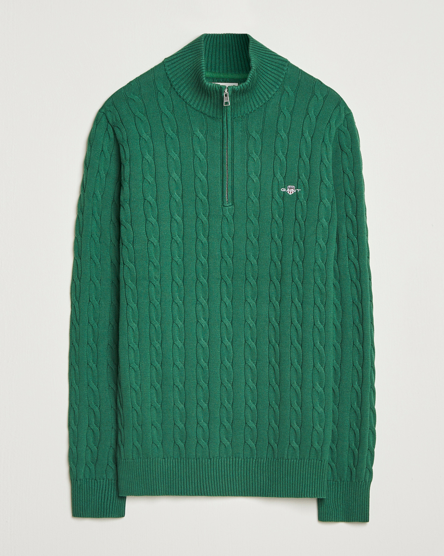 Homme | Pulls Et Tricots | GANT | Cotton Cable Half Zip Forest Green