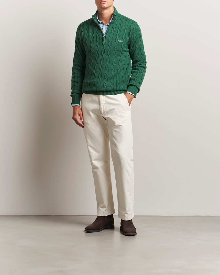 Homme | Pulls Et Tricots | GANT | Cotton Cable Half Zip Forest Green