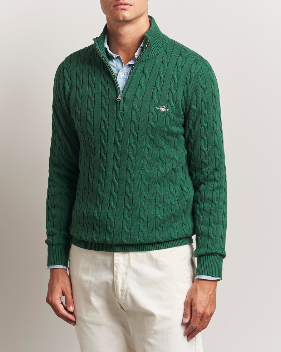 Homme | Pulls Et Tricots | GANT | Cotton Cable Half Zip Forest Green