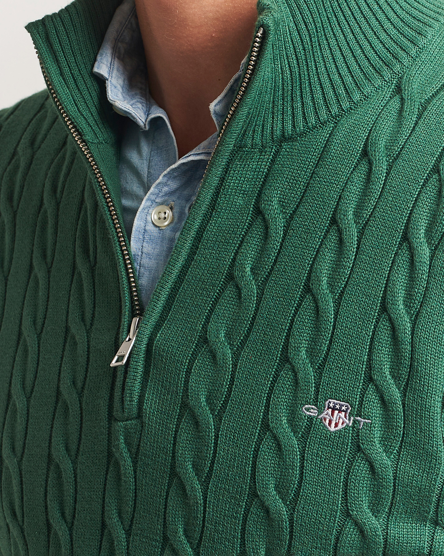 Homme | Pulls Et Tricots | GANT | Cotton Cable Half Zip Forest Green