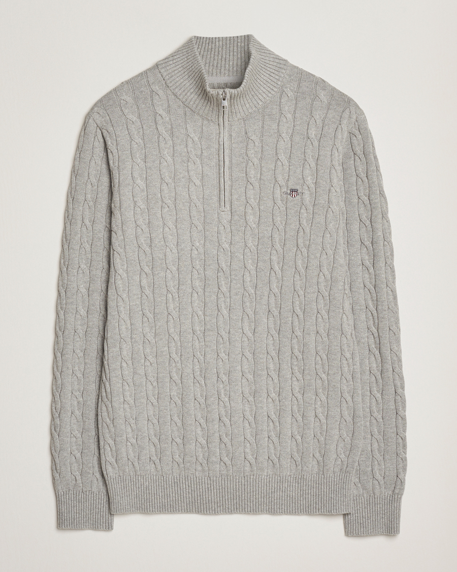 Heren | Truien | GANT | Cotton Cable Half Zip Grey Melange