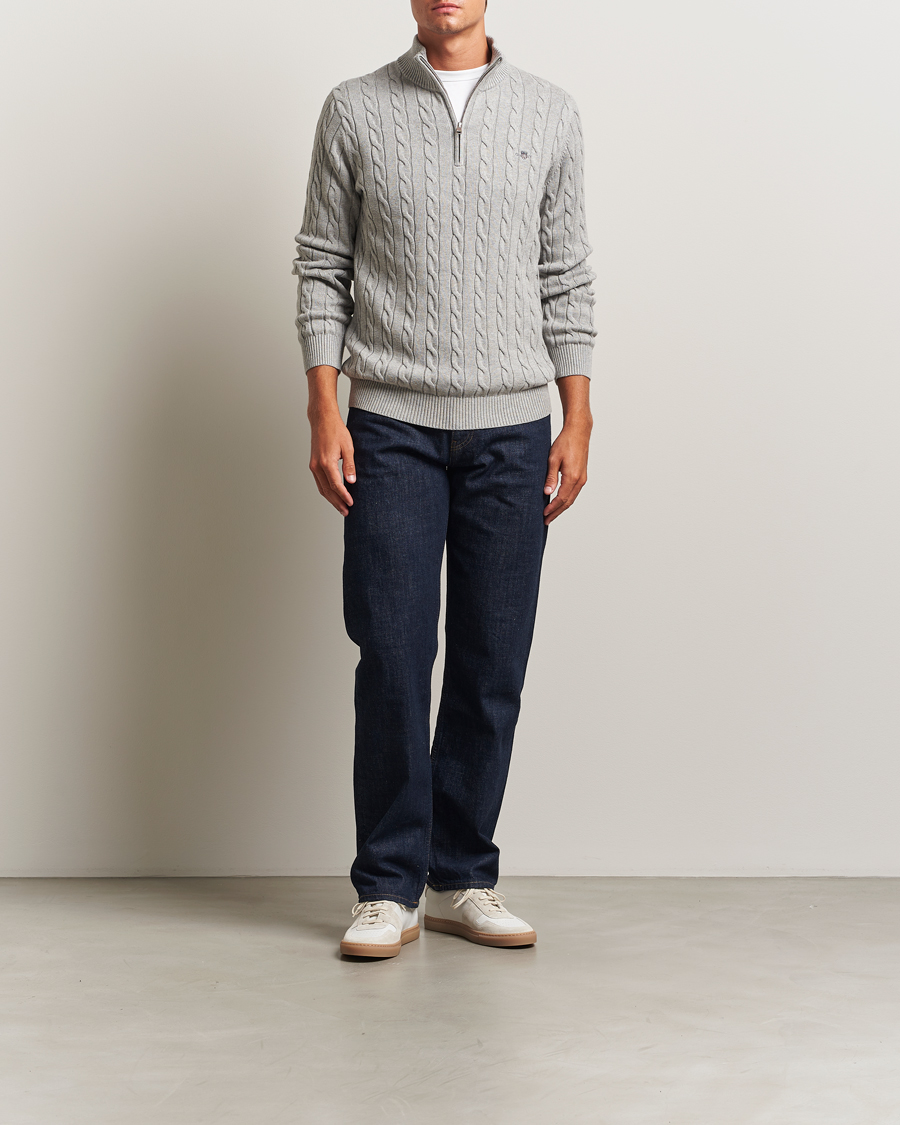 Heren | Truien | GANT | Cotton Cable Half Zip Grey Melange